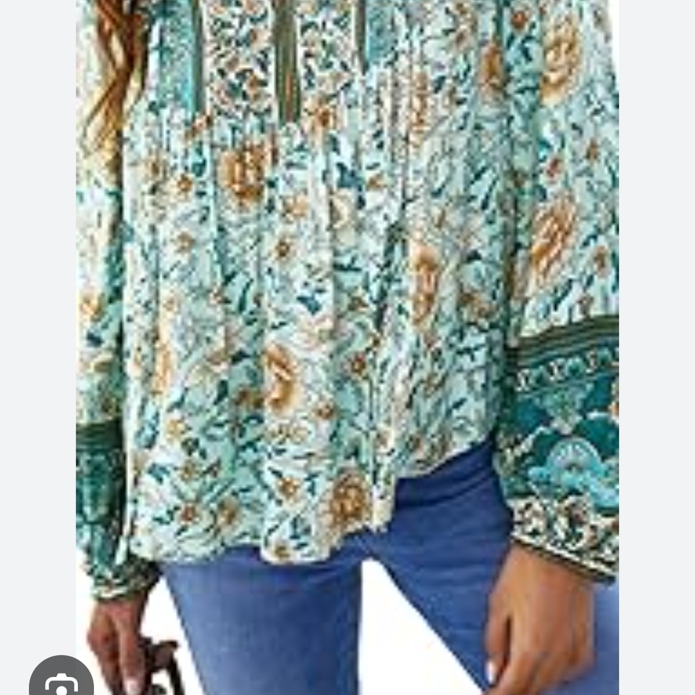 Womens Floral Bohemian Long Sleeve Blouse Babydoll sz L - Picture 11 of 13